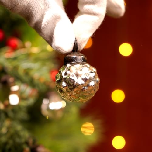 Image of IndianShelf 25 Pieces Silver Glass Vintage Christmas Ornaments Mini Bulk Decorative Ornaments for Halloween, Christmas Tree, New Year, Valentine Day, Holidays, Event and Wedding (25 * 1 Boxes)
