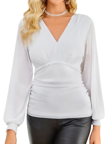 Damen Lange Ärmel Pailletten Tops Loose Fit Bauchweg Elegante Festliche