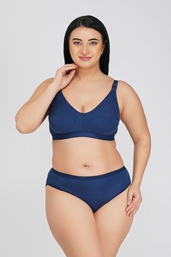 Image of SPUNN Women's Cotton Mix Full Coverage Non Padded Bra Panty Set for Heavy Bust Lingerie Set Combo