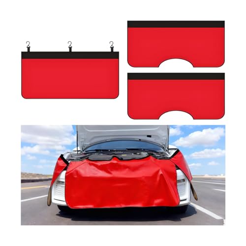 Ywdiml 3PCS Car Fender Cover, PU Leather Strong Magnetic Vehicle Fender Cover Mat with Hook, Magnet Automotive Repair Work Protector Pad for Mechanics, Universal for Most Vehicles (Small/Red)