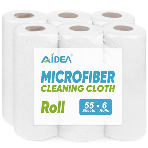 Image of AIDEA White Microfiber Cleaning Cloth-330 Sheets 6 Roll, Shop Rags 11x9 inch
