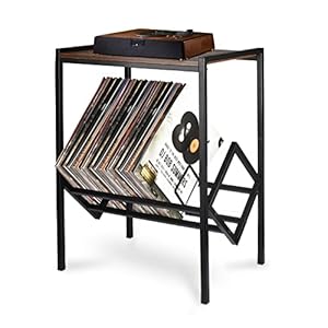 DACK Record Player Stand with Storage Up to 80 Albums,Turntable Stand with Matte Black Metal Legs, Record Player Table…
