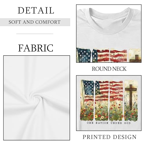 Image of Ithalt Christian Tshirt Womens 4th of July Shirt American Flag T Shirt USA Patriotic Tees Faith Short Sleeve Tops
