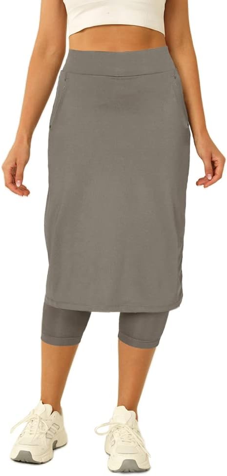 Aurgelmir Womens Tennis Skirt with Capris Leggings Golf Knee Length Skorts Athletic Long Skirts for Women with Pockets