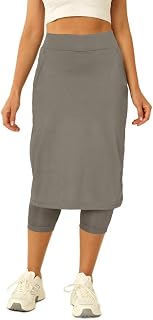 Aurgelmir Womens Tennis Skirt with Capris Leggings Golf Knee Length Skorts Athletic Long Skirts for Women with Pockets