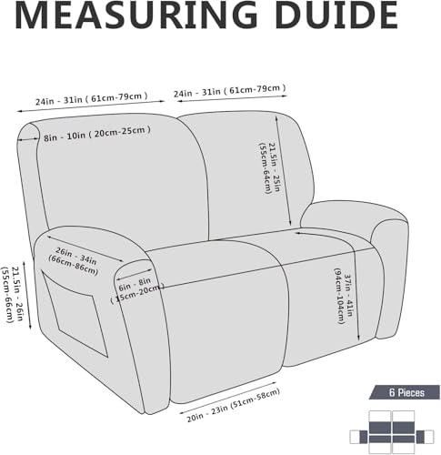 Image of molasofa Loveseat Recliner Slipcover Large Size Oversized - 6 Pieces Stretch Leather Like Recliner Sofa Cover for 2 Seat Dual Reclining Loveseat (Dark Brown)