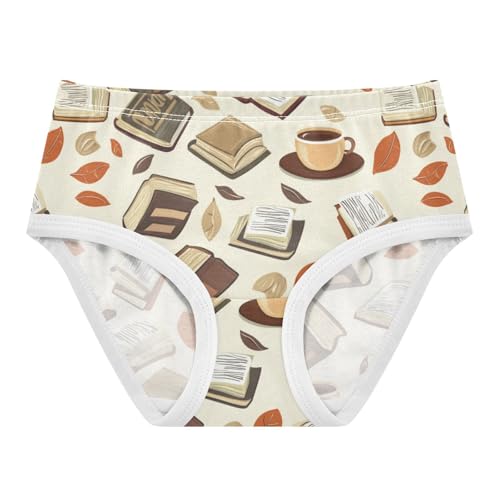 ZZKKO Books Leaves Coffee Girls Underwear Toddler Panties for Girls Comfort Brief Size 2T-8Y