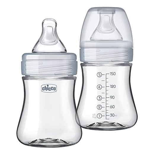 Chicco Duo 5oz. Hybrid Baby Bottle (Glass Inside/Plastic Outside) 2-Pack with Slow Flow Anti-Colic Nipple - Clear/Grey