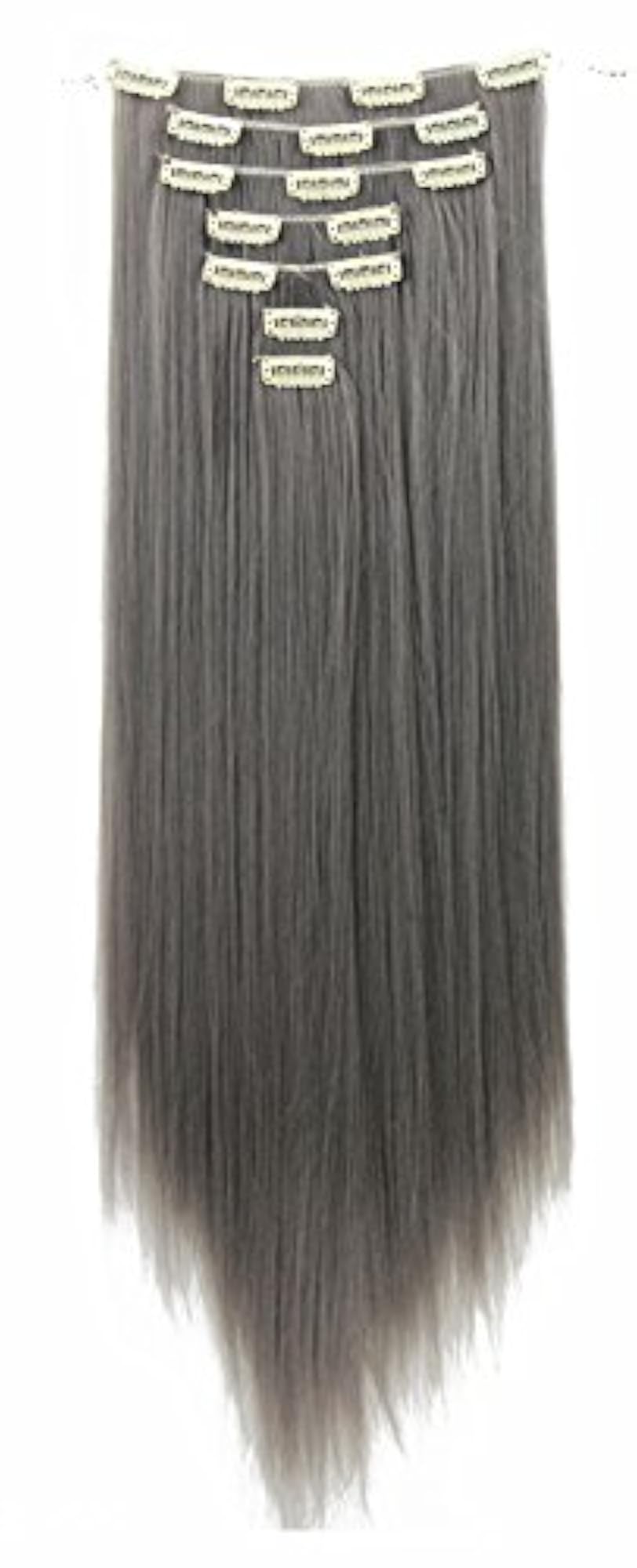 22 Inches Straight Full Head Clip-In Hair Extensions, Grey