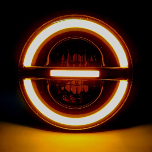 Image of Smart LED 7 inch Headlight | 75-90W | Half Ring Minus | High /Low Beam, DRL | Compatible with Royal Enfield, Thar, Gypsy