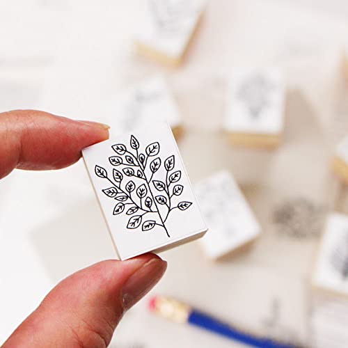 8 Pieces Wood Rubber Stamps Plant Decorative Leaf Bouquet Olive Green Design Set For Diy Crafting, Scrapbook, Painting, Letters Diary, Card Making, Gift Wakuwaku Made In Japan Tokyo #TOP2