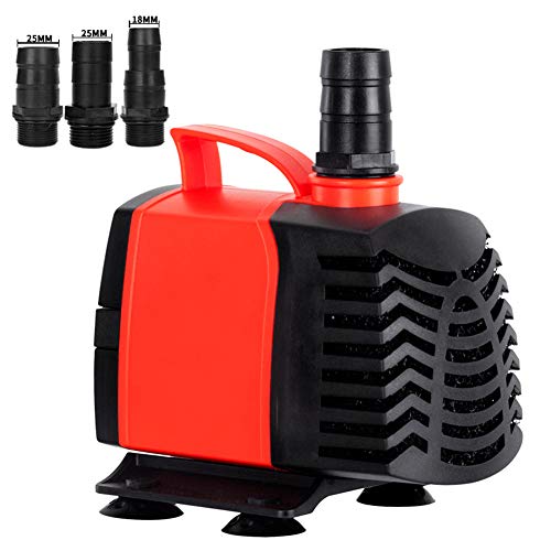 Jiasj Ultra-Quiet Multifunction Submersible Water Pump, Amphibious Circulating Pump Overheating Protection for Pond, Fountain, Aquarium, Fish Tank, Hydroponics with 3 Nozzle,100W5000L/H