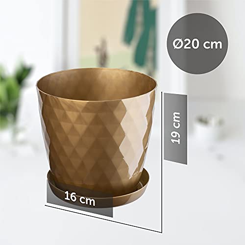 KADAX Blumentopf mit Untersetzer aus Kunststoff Ø20cm, Gold, Pflanzkübel für Innen- & Außenbereich… – Ansicht 2
