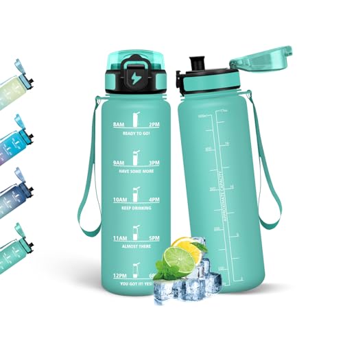 HoneyHolly Botella Agua, 500ML, A Prueba de Fugas Cantimplora, Libre de BPA Botella Agua para Niños, con Marcador de Tiempo, Cantimplora para Correr, Trabajar, Ir a La Escuela, Andar en Bicicleta