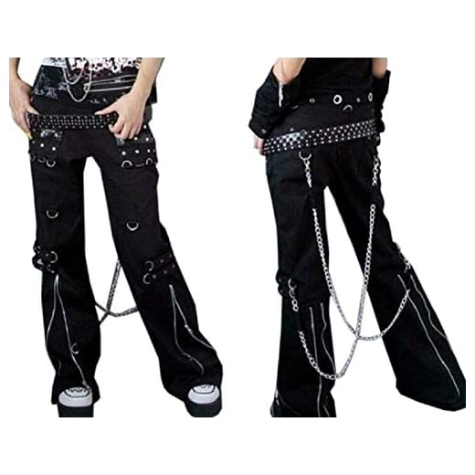 Men Gothic Bondage Pant Rock Hard Trouser Heavy Weight Pant/Tripp Pants (Large, Black)