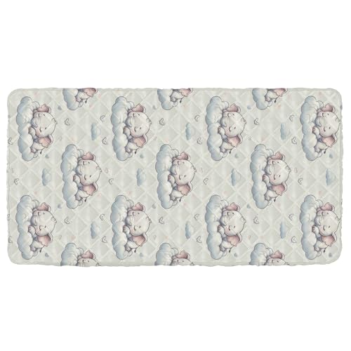Portable Toddler Bed Sheet for Kids Cute Sleeping Little Elephants on Clouds Travel Bed Fitted Sheet