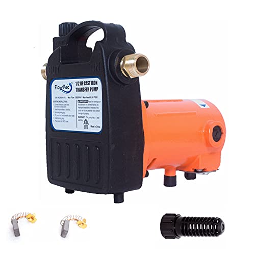 Water Transfer Pump 115V 1/2 HP 1500 GPH High Pressure Water Pump With Suction Strainer and Brass Connectors For Standard 3/4