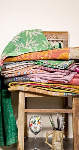 Krati Exports Vintage Kantha Quilts Handmade Old Saree Made gudari Boho Bedding Throw Blanket Bedspread Rally