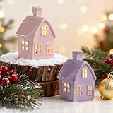 Weihnachtshaus Beleuchtet mit LED Licht,Teelichthaus Keramik,Weihnachtsdeko Lichthäuser,Weiß Lichterhaus aus Porzellan,Weihnachten Deko Lichthaus Weiss Teelicht Haus Weihnachtsdorf Teelichthalter (FG)