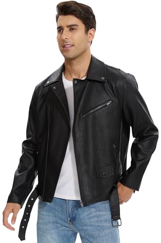 Fahsyee Faux Leather Jacket Men - Motorcycle Bomber Jackets Lightweight Casual Vintage Slim Fit Riding Coat4