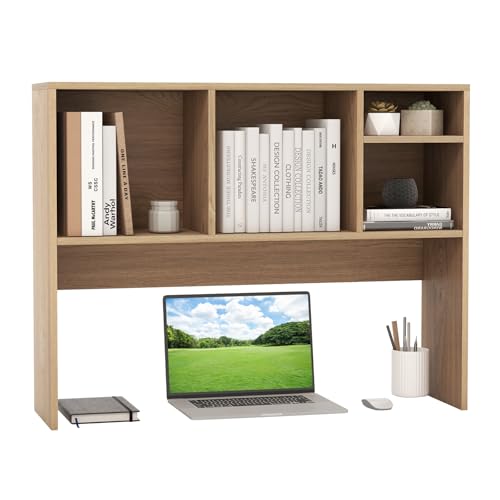 GOPLUS Etagere Bureau a Poser en Bois avec Plusieurs Tablettes, 94 x 25 x 73 CM Organiseur de Bureau avec 4 Compartiments Ouvert, Dispositif Anti-Basculement (Naturel,...
