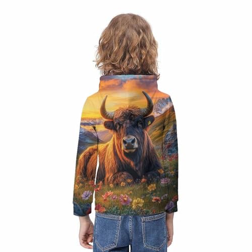 Sweat capuche enfant 10-12 ans pull motif taureau fleurs 3D