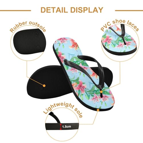 Sinestour Floral Blossom Blue Flip Flops for Beach Thong Sandals Anti-slip Lightweight Flat Slippers for House Indoor Outdoor3