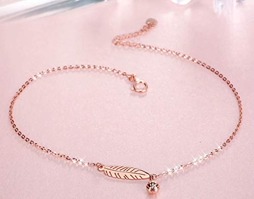Anklets bracelet leaf bead en oro rosa de 18K y 25.5 CM tobillera para mujer elegante 4