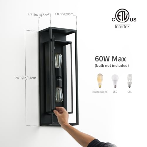 Image of mirrea 24 inch Modern Outdoor Porch Wall Light, Matte Black, 2 Pack