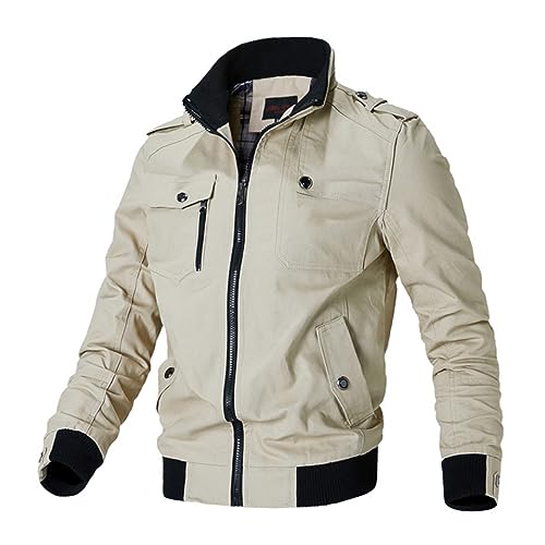 Oymyakon Men's Casual Military Jacket Stand Collar Jackets Coats Cotton Bomber Jackets with Shoulder Straps Khaki-L