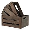 Wooden Crates 3 Pack, Nesting Handmade Wood Crates for Storage, No Installation Wooden Storage Box with Cutout Handle for Display & Decor, Brown