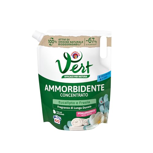 Vert - Ammorbidente Lavatrice Concentrato - Aroma Eucalipto e Fresia, Fragranza di Lunga Durata, 100% Origine Naturale, con Oli Essenziali ed Ipoallergenico - Flacone da 1200 ml, 60 Lavaggi