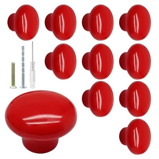 Biaungdo 10 Pack Red Ceramic Kitchen Cabinet Knobs Pulls, 32 mm/1.26 Inch Retro Vintage Round Drawer Knobs, Decorative Closet Door Handles for Cupboard, Wardrobes, Dresser, Furniture Hardware