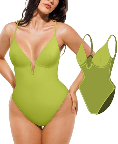 Image of Popilush One Piece Swimsuits for Women Tummy Control Deep V Neck Underwire Shapewear Swimsuit Summer Bathing Suits
