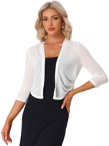 Image of Allegra K Bolero Shrug for Women's Elegant 3 /4 Sleeve Mesh Sheer Cardigan Formal Jacket for Evening Dresses