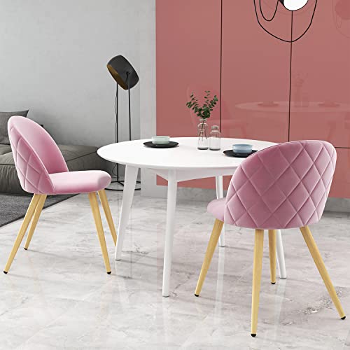 Fangflower Accent Living Room Chairs - Pink Velvet Dining Chairs Set Of 2, Vanity Armless Chair For Makeup Room, Bedrooms, Kitchen, Upholstered Side Chairs With Wooden-Like Legs #TOP1