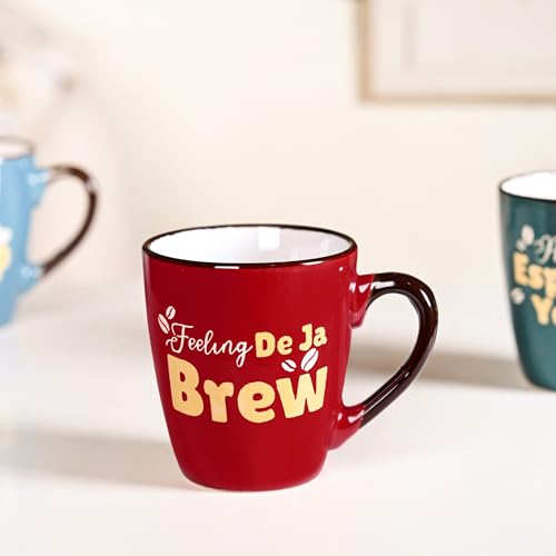 Image of Nestasia Ceramic Coffee Mugs Set of 4 (210ml Each) - Quirky Quotes Tea & Coffee Cups with Glossy Finish | Microwave & Dishwasher Safe Cups - Ideal for Gifting (Colourful)