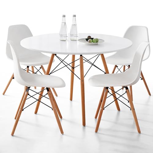 Lecafur HL 5-Piece Round Dining Table Set, Small 35.5' Kitchen Table Chairs Set of 4 Space Saving...