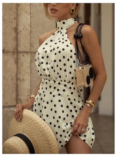 GORGLITTER Women's Polka Dots Halter Mini Dress Tie Backless Ruched A Line Going Out Wedding Guest Dresses2