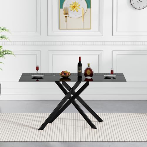 Stylish Rectangular Black Glass Dining Table for Dining Room