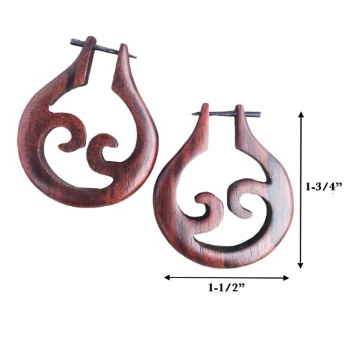 Tribal Organic Wooden Earrings Fake Gauges Sold As Pair bohemian jewelry spiral tattoo faux plugs tapers w 3