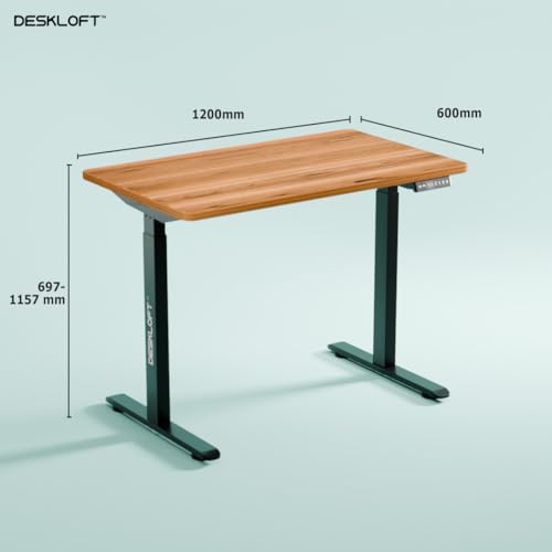 Image of Motorized Electric Standing Desk, Height Adjustable Sit Stand Workstation with Walnut Wood Grain Top, Ergonomic Computer Desk for Home & Office (Black Frame & Brown Top, 1200 x 600 mm)