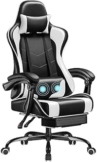Homall Gaming Chair, Video Game Chair with Footrest and Massage Lumbar Support, Ergonomic Computer Chair Height Adjustable with Swivel Seat and Headrest (White)