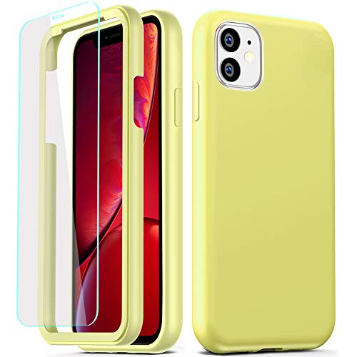 COOLQO Compatible for iPhone 11 Case, 360 Full Body Coverage Hard PC+Soft Silicone TPU 3in1 Shockproof Matte Phone Cover Certified Military Protective with [2 x Tempered Glass Screen Protector]-Yellow