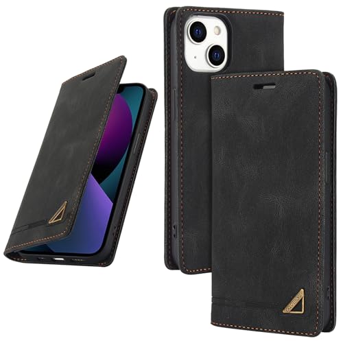 UnivoColors iPhone 14 手帳型ケース 高級合皮 スタンド機能 カード収納 マグネット式 TPUソフトカバー RFIDブロッキング カメラ保護 衝撃吸収 全面保護 衝撃吸収 おしゃれ カバー(ブラック)
