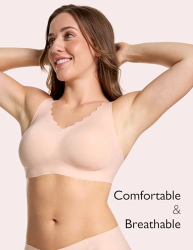 Image of COMFELIE Wireless Bra Seamless Comfort Everyday Bra for Women, Breathable Seamless Bra with Scallop Edges