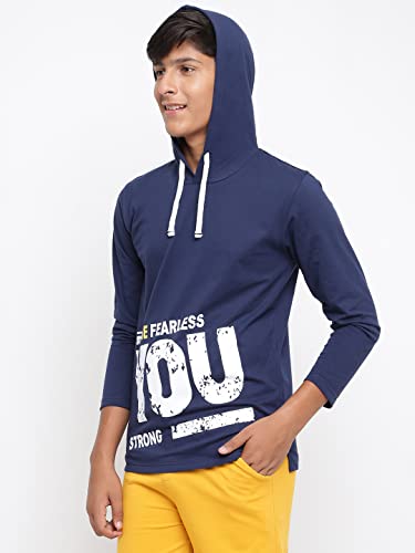 Image of Li'l Tomatoes Boys Regular Fit Printed Hooded Cotton Tshirt Navy