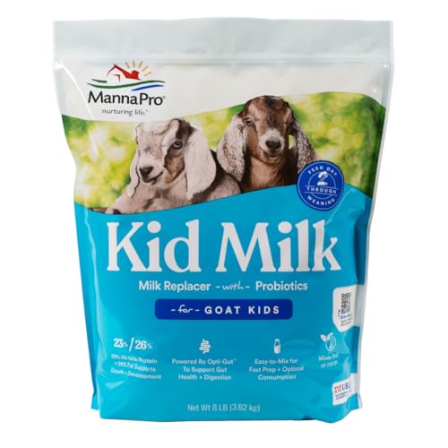 Manna Pro Milk Replacer with Probiotics for Goat Kids High in Protein to Support Growth Supports Gut Health and Digestion 8lbs