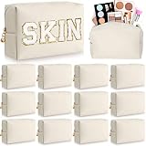 Silkfly 12 Pieces Preppy Makeup Bags Bulk Pu Leather Cosmetic Bags Minimalism Makeup Pouch Waterproo