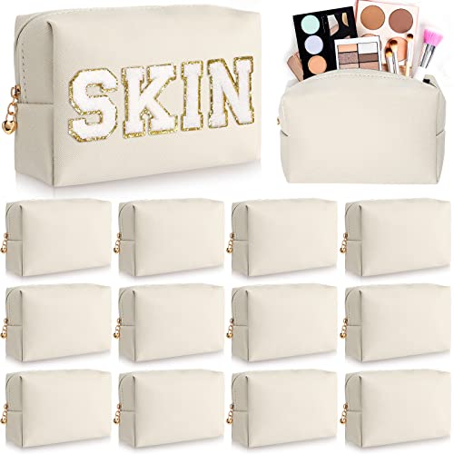 Silkfly 12 Pieces Preppy Makeup Bags Bulk Pu Leather Cosmetic Bags Minimalism Makeup Pouch Waterproof Travel Bag Portable Storage Zipper Pouch Toiletry Bag For Women Girls Purse Gift (Beige) #TOP16